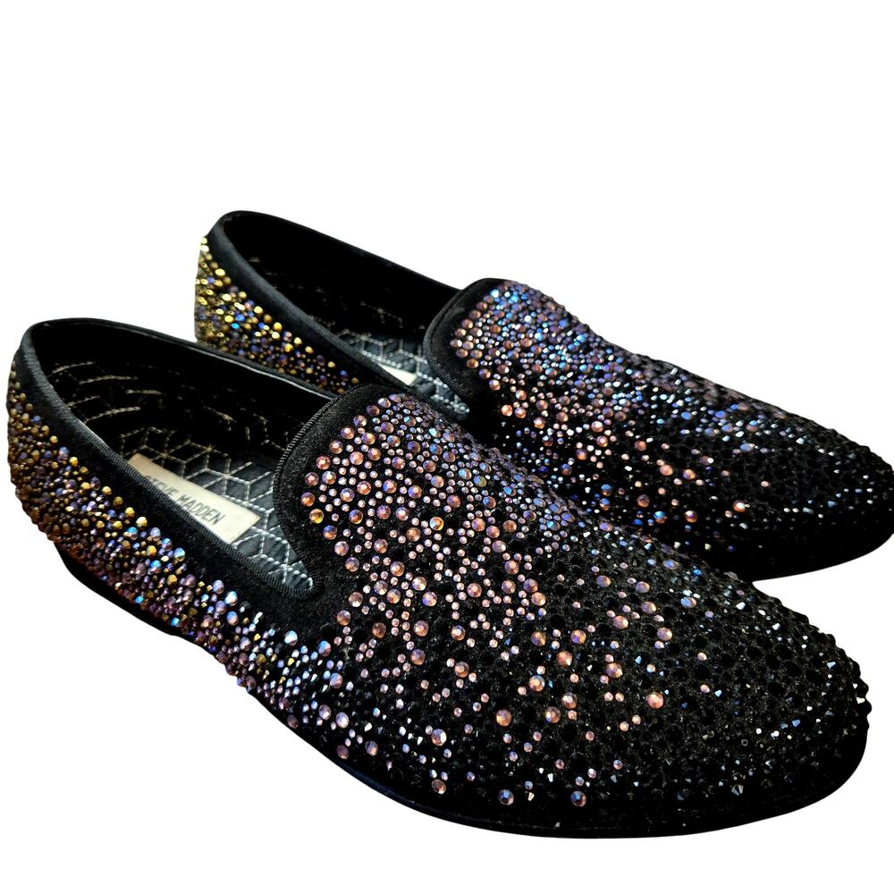 Steve Madden 8 Men's Black  Rhinestone Dress Shoe Oxford Loafer Slip on